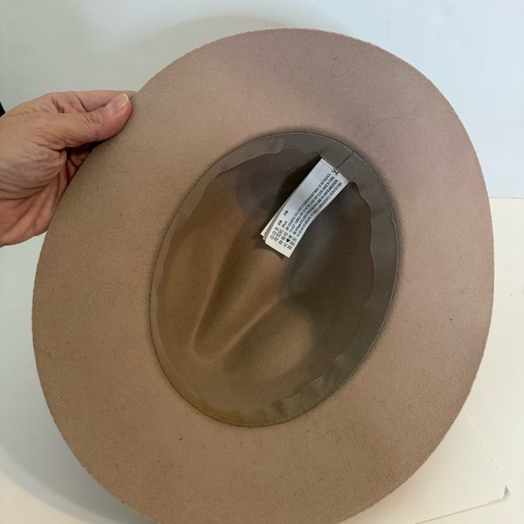 Light Brown 100% Wool Wide Brim Fedora Hat Belted Brim Band - Picture 4 of 6